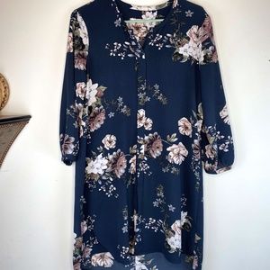 C&E Lifestyle Mid Length Dress Navy Blue Floral